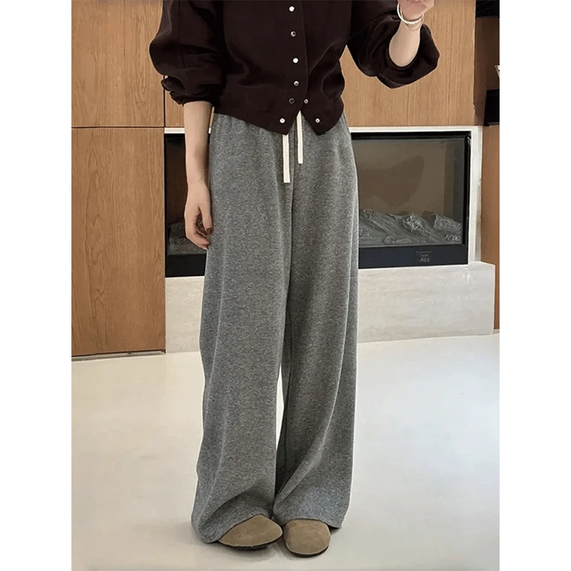 高级感灰色直筒宽松阔腿裤女秋冬季百搭拖地毛巾裤休闲裤垂感长裤