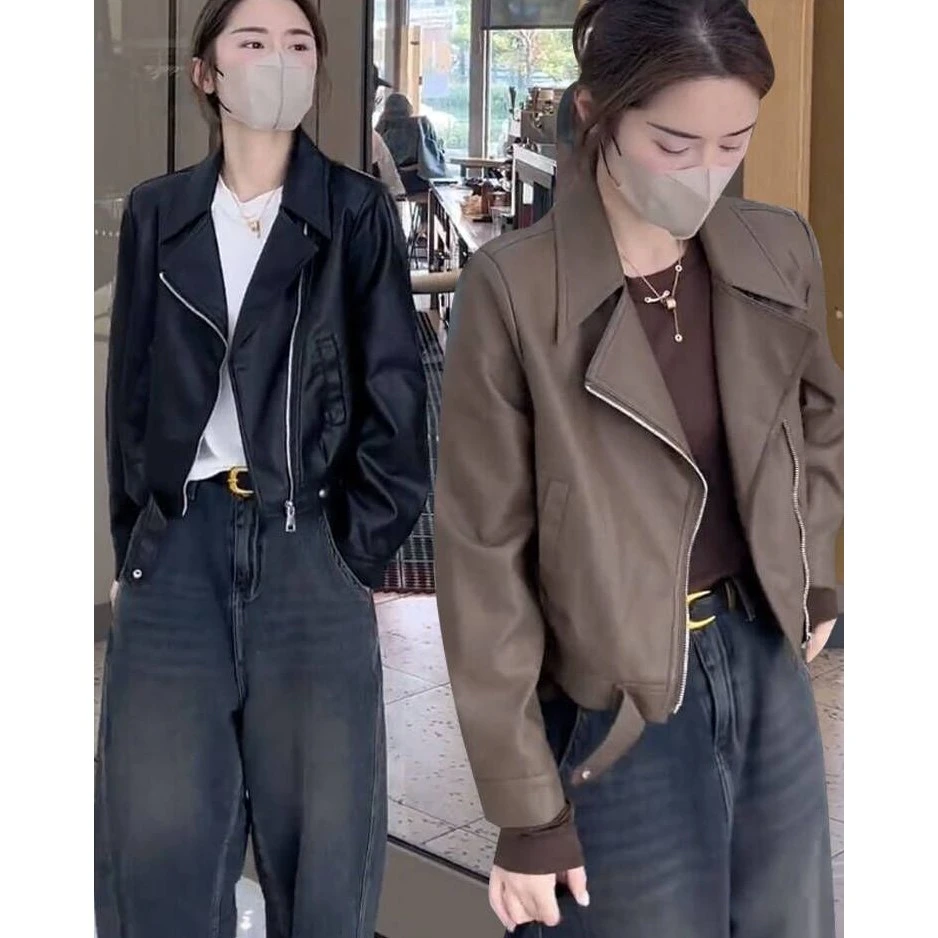 爆款短款皮衣外套女秋季2023新款韩版宽松小个子机车皮夹克上衣潮