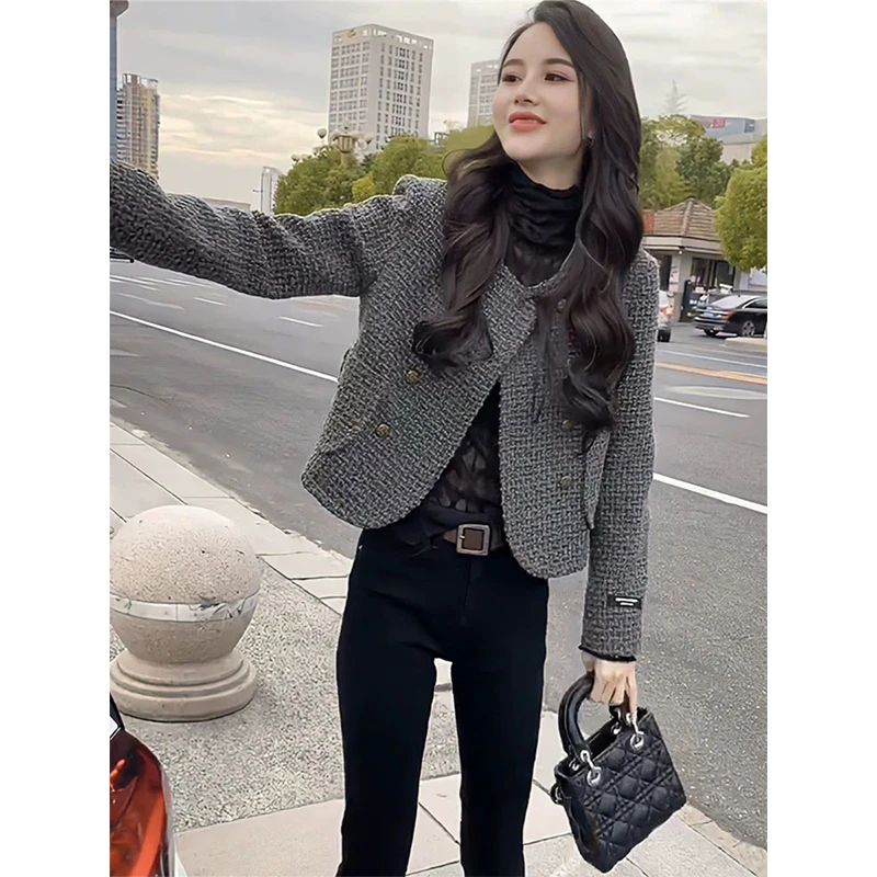 气质小香风外套女短款2025春秋新款韩版百搭小个子高级感夹克上衣