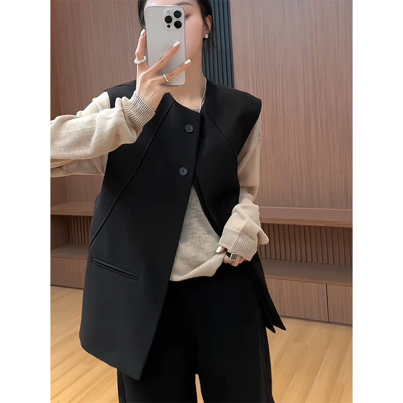 欧货设计感两粒扣西装马甲外套女2024春季新款宽松洋气坎肩上衣潮