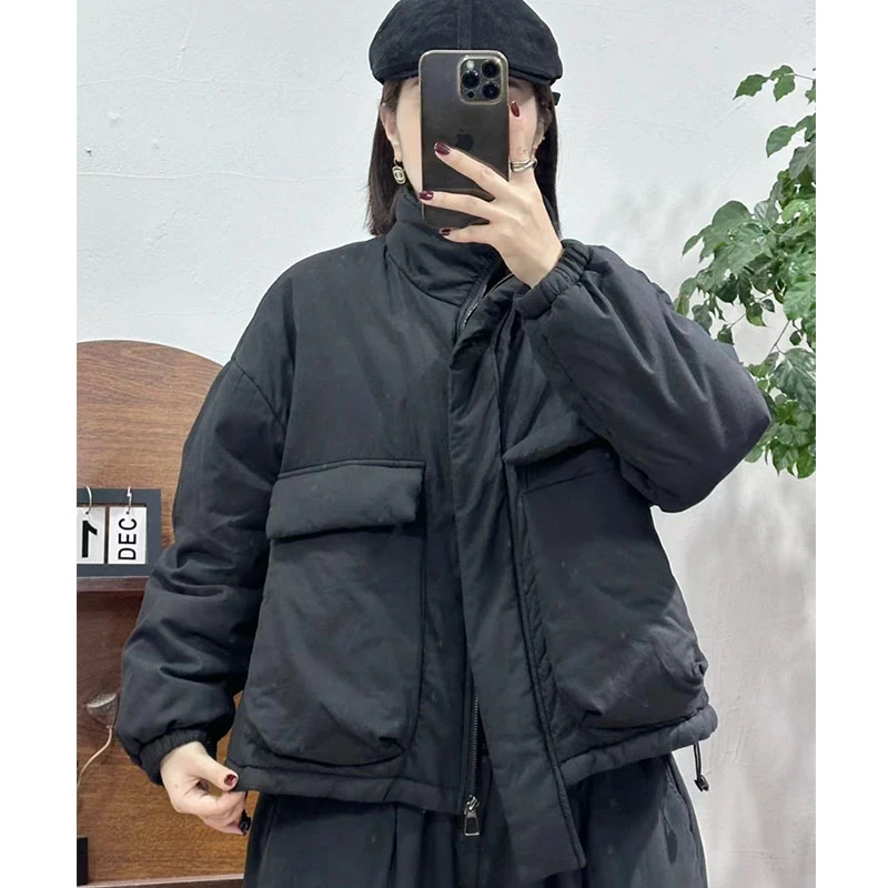 欧货大口袋立领夹棉棉衣女2024年秋冬工装休闲百搭宽松拉链棉外套