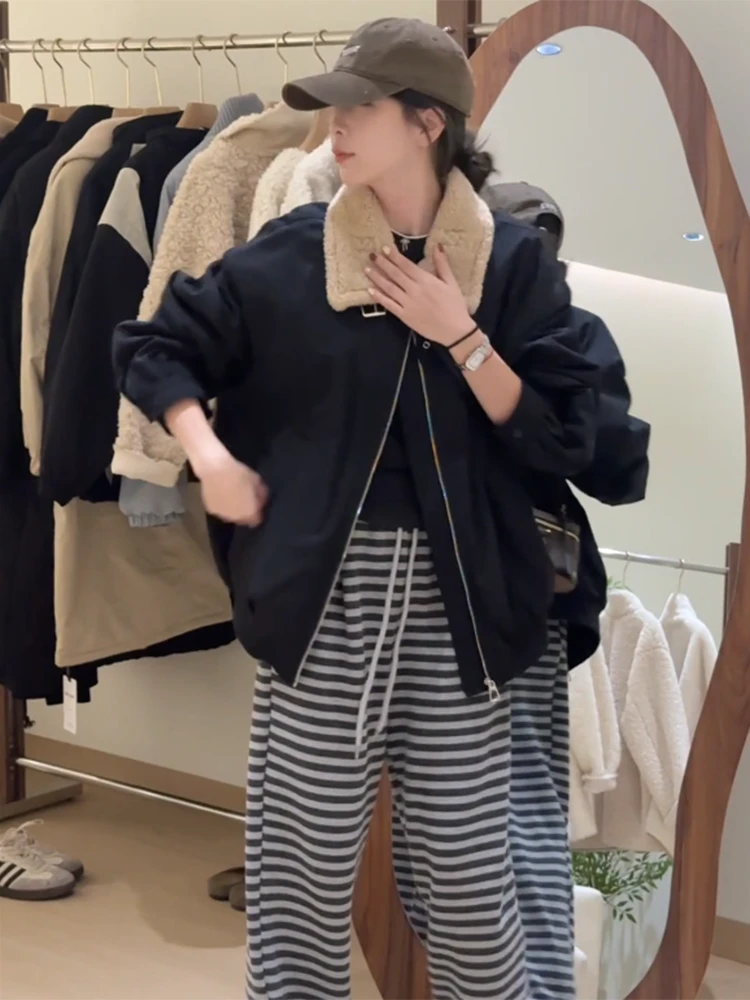 设计感拼接棉服外套女加厚2024冬季新款小个子韩版休闲宽松派克服