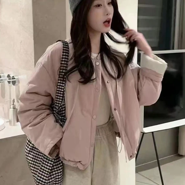 韩版圆领棉衣外套女欧洲站2024年冬季新款高级感保暖显瘦面包服