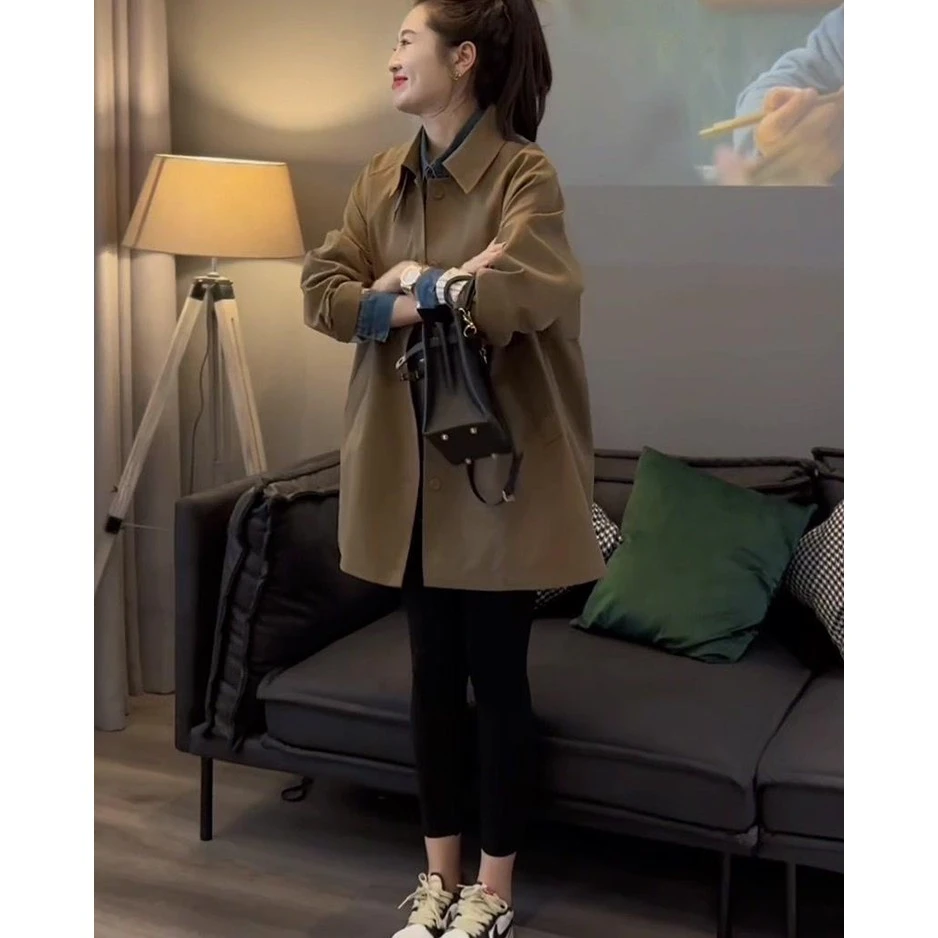 中长款复古时尚女秋装新款2025欧货爆款小个子洋气卡其色大衣外套
