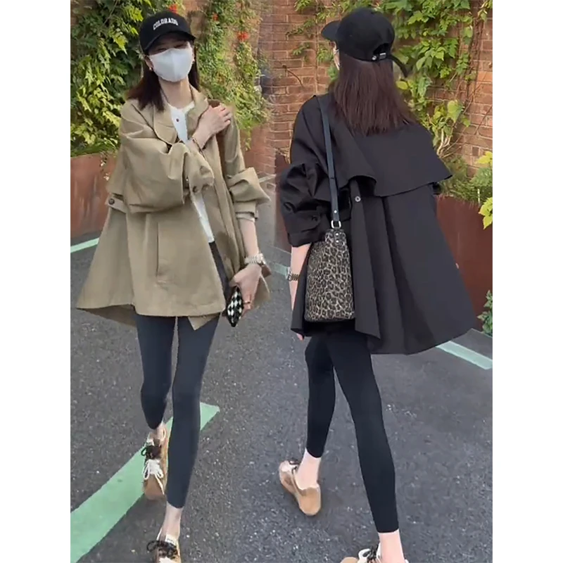韩系斗篷风衣外套女2024秋冬季新款卡其色休闲气质时尚中长款大衣