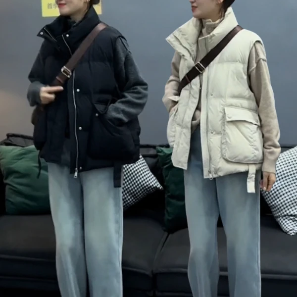 短款立领大口袋羽绒马甲女秋冬季新款厚实保暖宽松百搭坎肩马夹潮