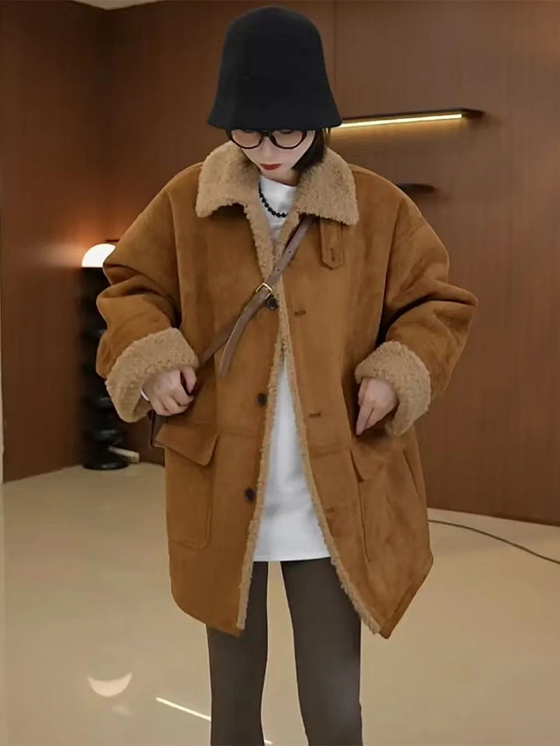 高级感中长款保暖皮毛一体羊羔毛外套女2024秋冬新款时尚百搭上衣