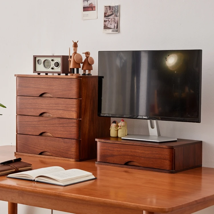 桌面收纳盒木制抽屉式电脑增高架办公室文件收纳柜学生宿舍置物盒