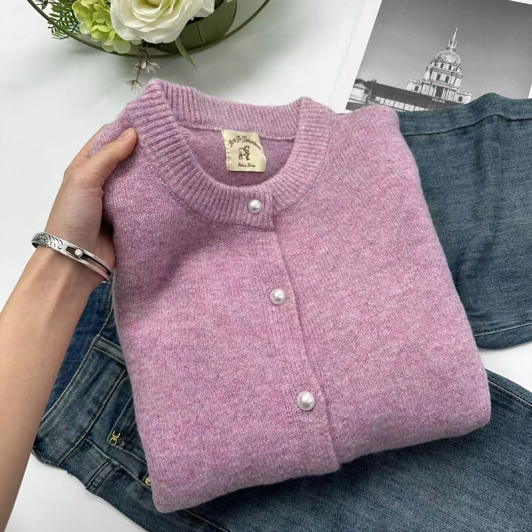 飞飞家 冬款外套慵懒风紫色洋气花纱针织衫Y5760紫