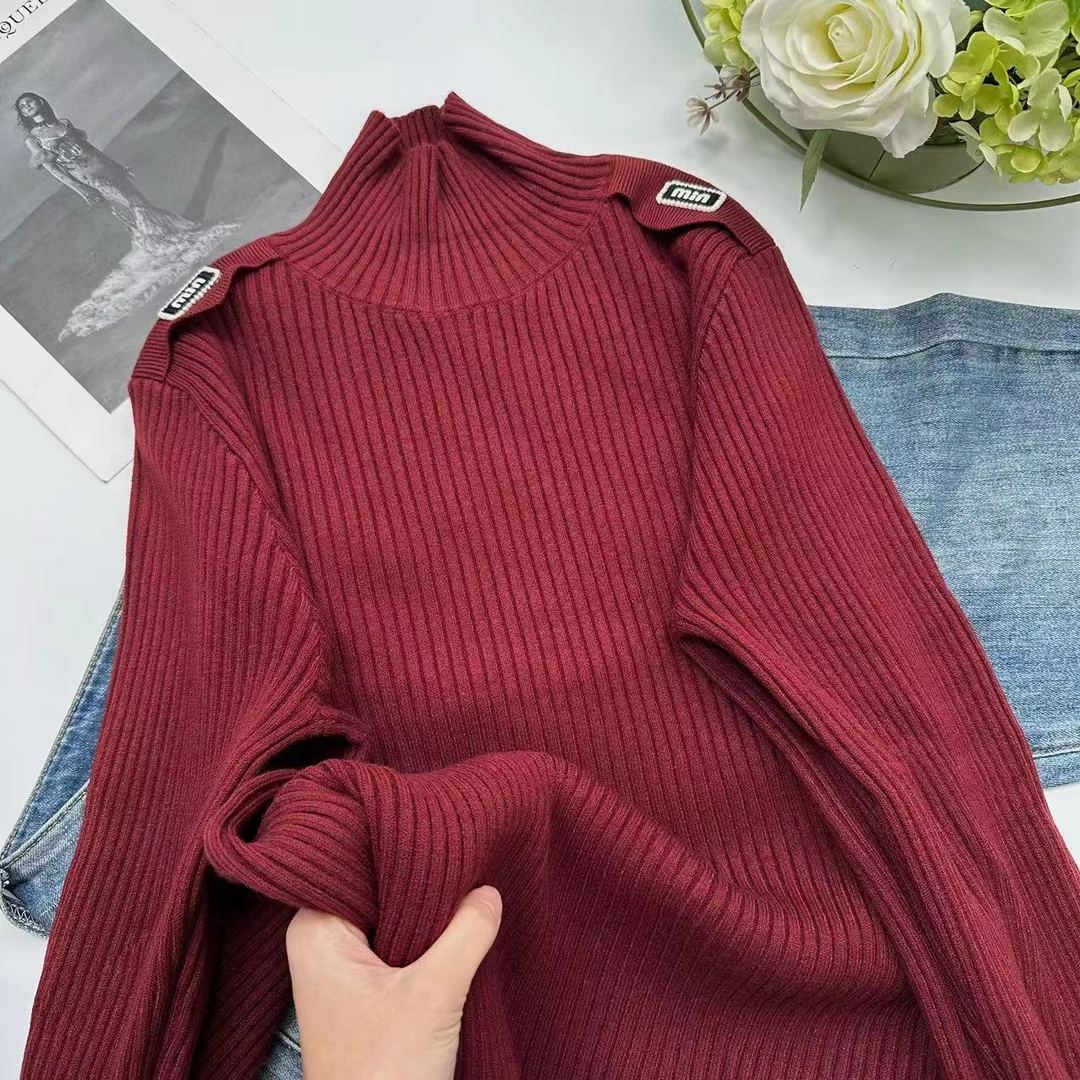 飞飞家 冬款韩版半高领简约修身坑条针织衫Y5957