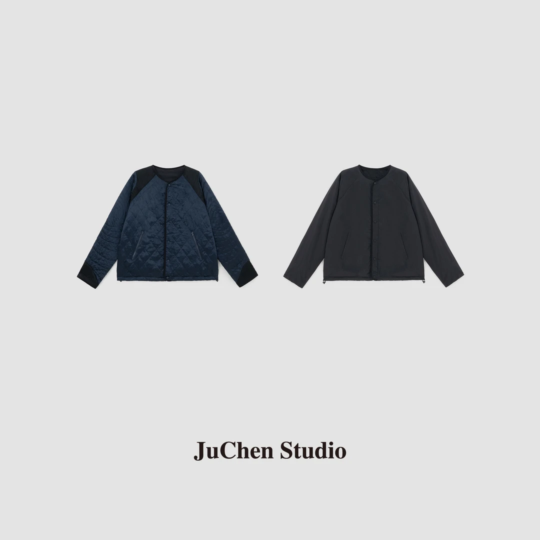 “暮光蓝”醋酸光泽肌理防泼水精美绗缝两面穿棒球棉服FW093068