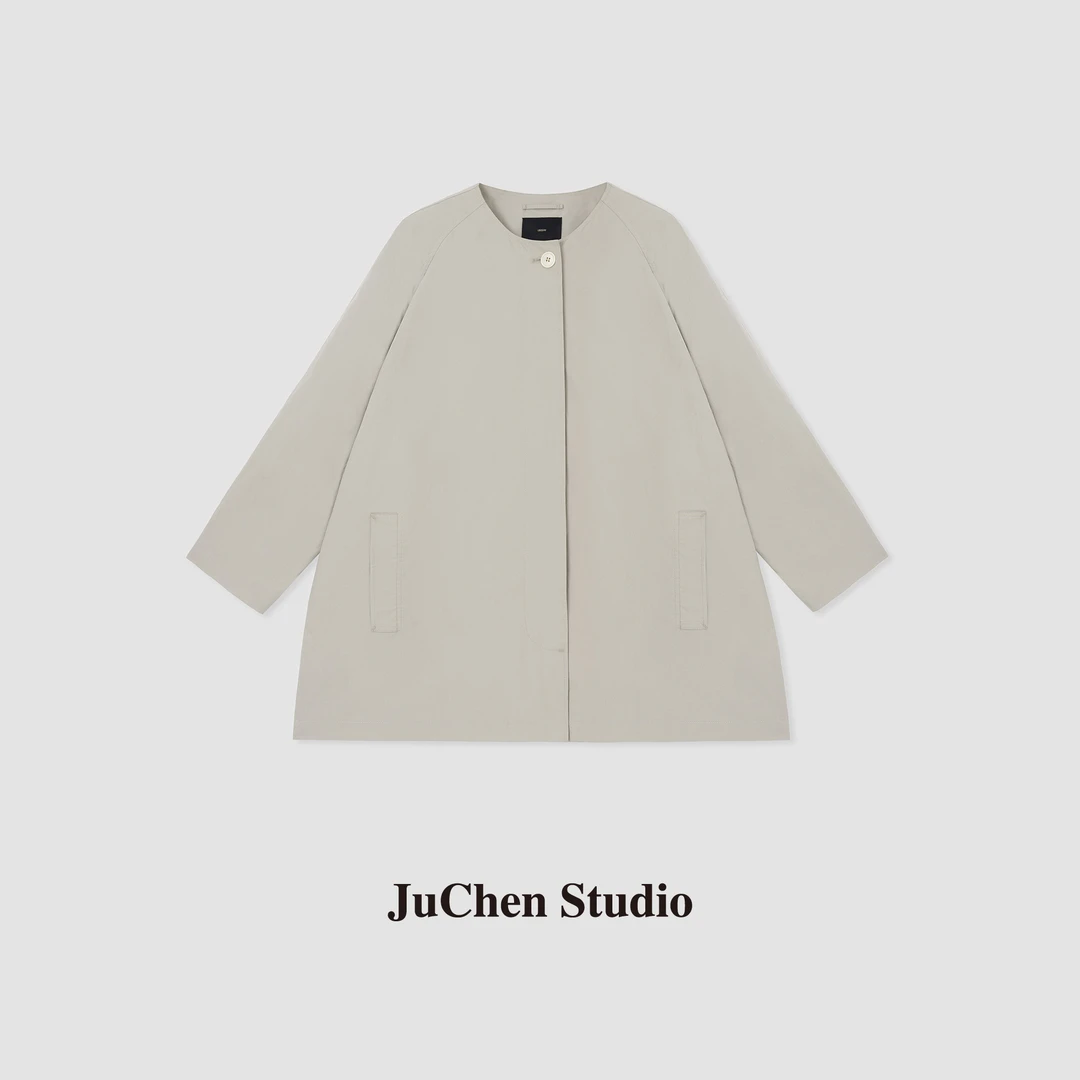 “高智淡人”静奢无领廓形插肩袖风衣外套 FW042347