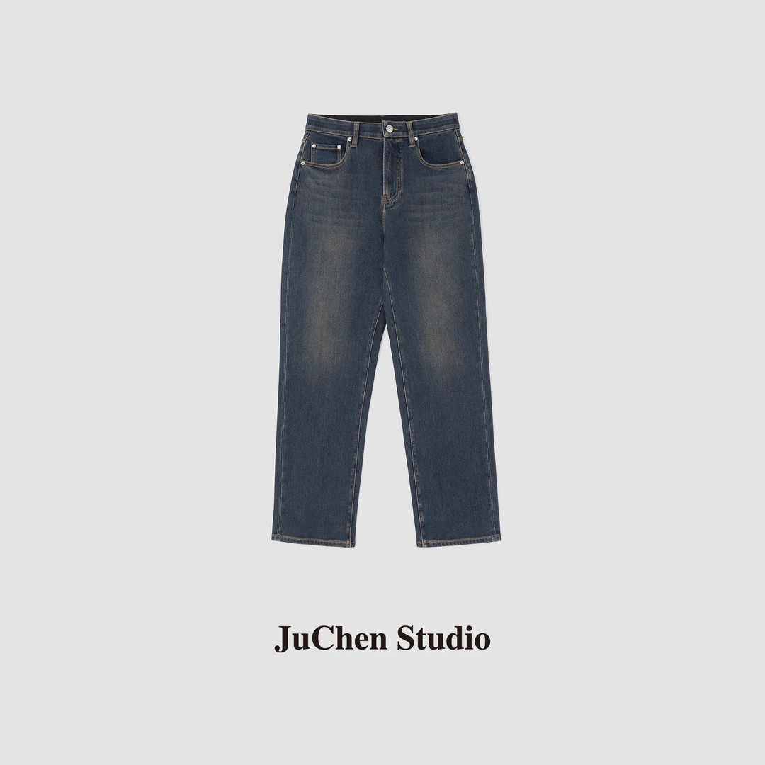 “无需多言”火山岩暖姜0臃肿弹力显瘦微宽松加绒牛仔裤FW200693-33