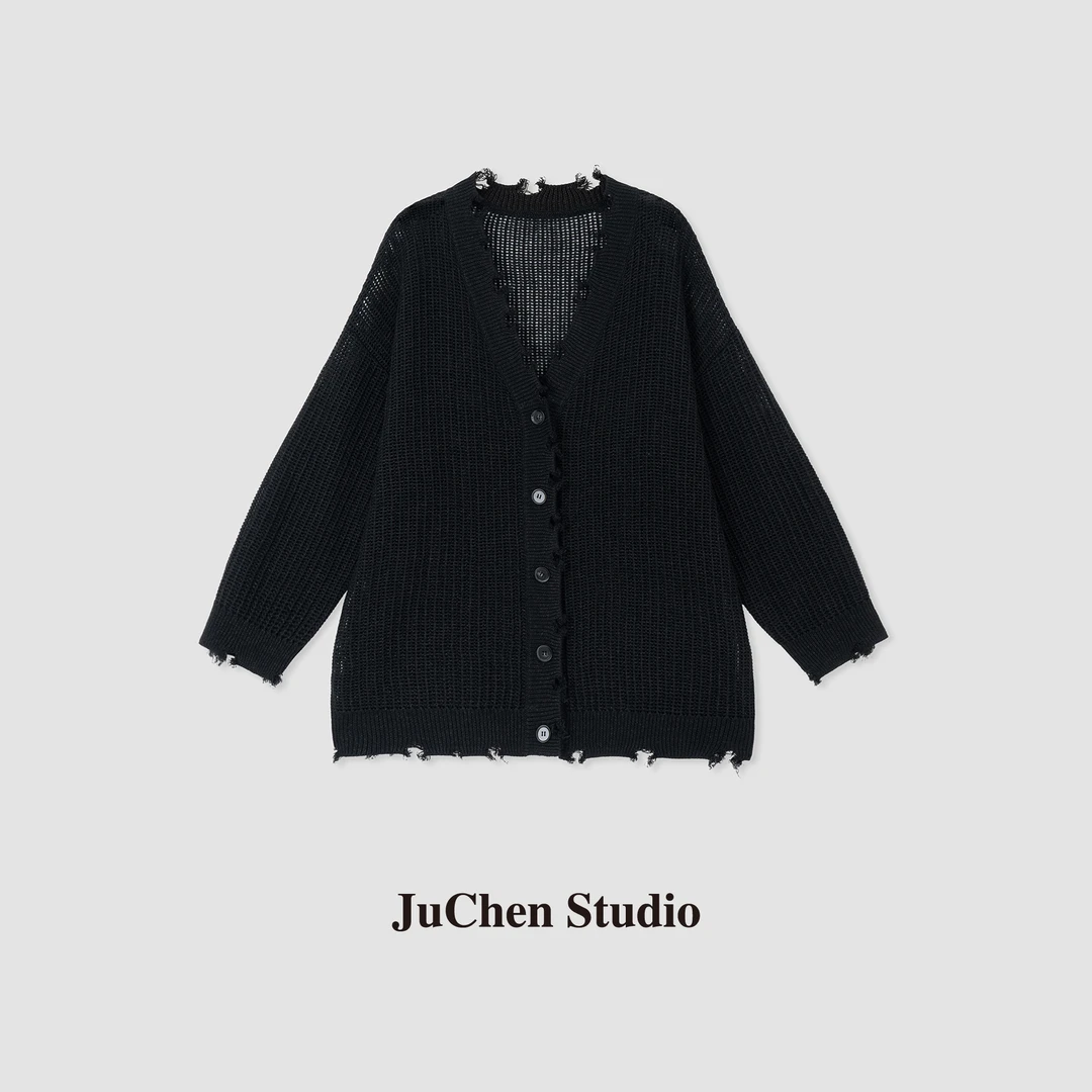 破坏做旧 和纸体感爽滑轻盈廓形针织开衫 SS907011A-87