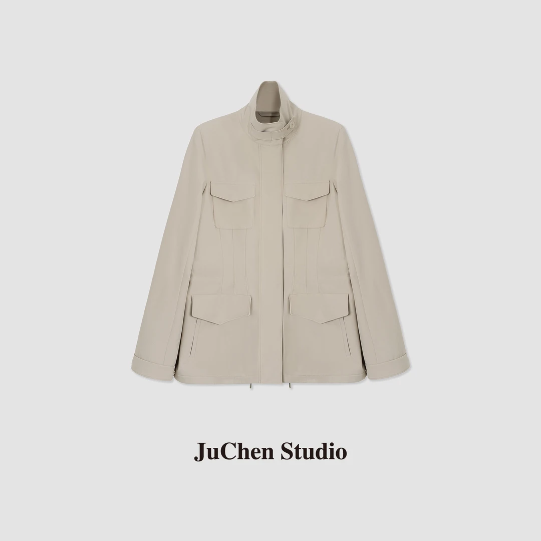 “旅行者”商务休闲小立领收腰抽绳拉链气质外套女FW091540