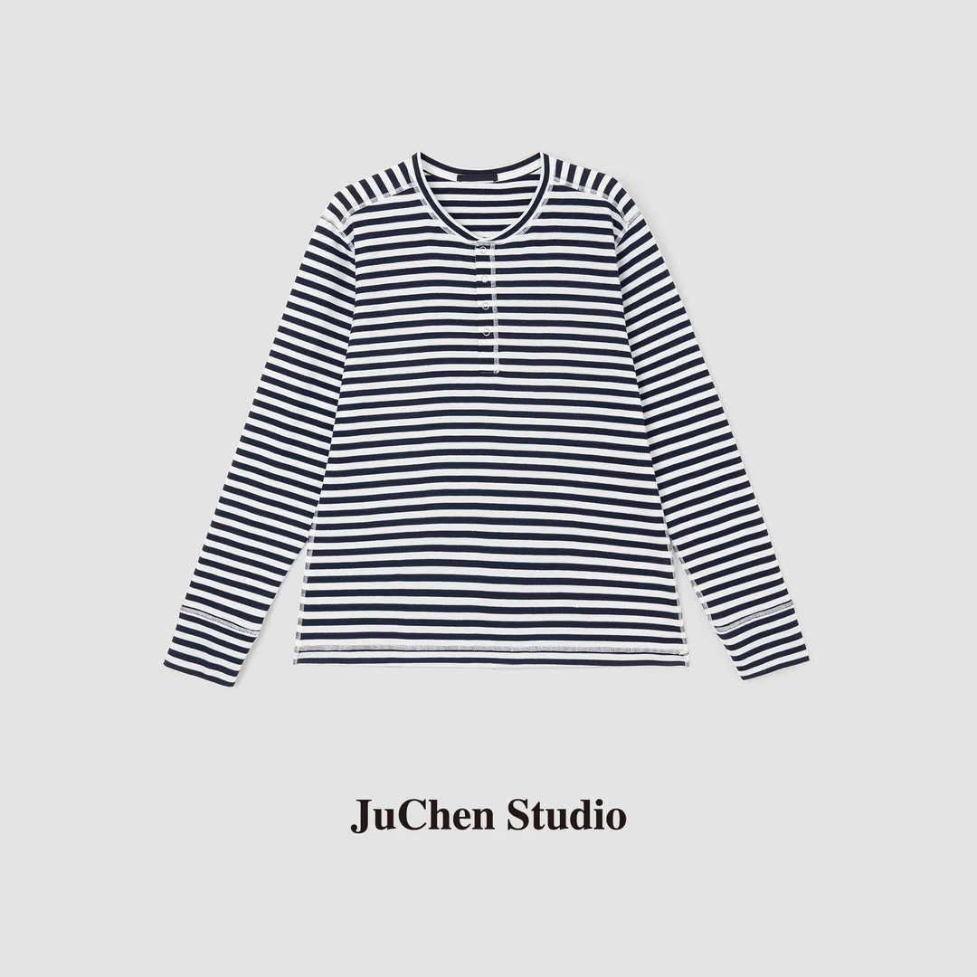 “条纹序曲”享受舒适时光不俗气热力感亨利领丝毛长袖上衣FW072911