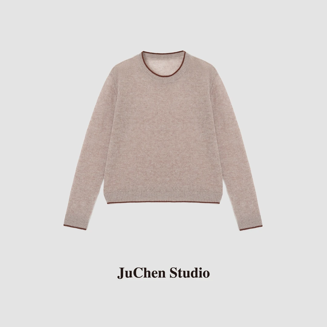 氛围暖秋高品质柔软亲肤撞色套头针织衫 FW240906-24