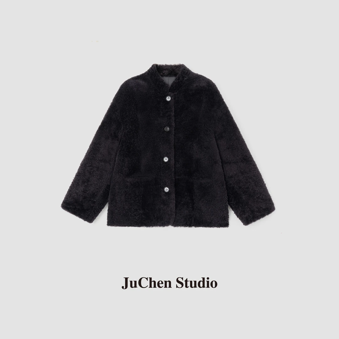 黑标拉贡 奢雅“墨黛紫”珍珠卷轻盈皮毛一体外套JY2405088-896