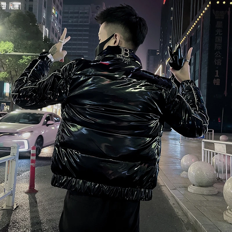高级感亮面棉服男士冬季加厚保暖棉袄子2024新款潮牌立领棉衣外套