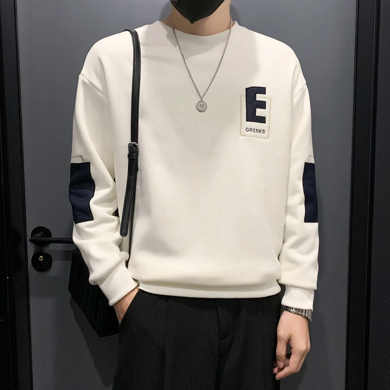 潮牌刺绣卫衣男春秋季圆领套头长袖T恤2025新款男装上衣休闲外套
