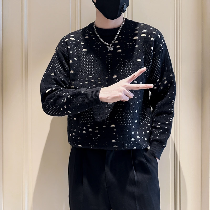 设计感破洞毛衣男款冬季潮牌内搭针织衫2024新款男士秋冬装打底衫