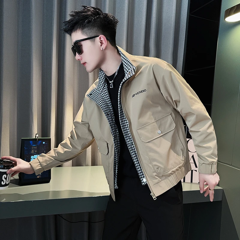 工装假两件外套男士春秋季潮牌刺绣短款夹克2024新款潮流休闲上衣