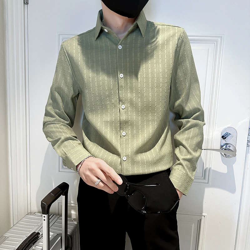 春秋季长袖衬衫男士潮流痞帅休闲衬衣2023新款男装高级感条纹上衣