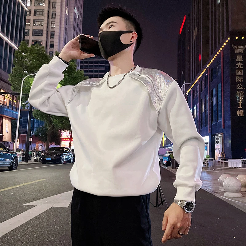 潮牌美式重磅卫衣男春秋季痞帅男装高级感长袖T恤圆领上衣打底衫