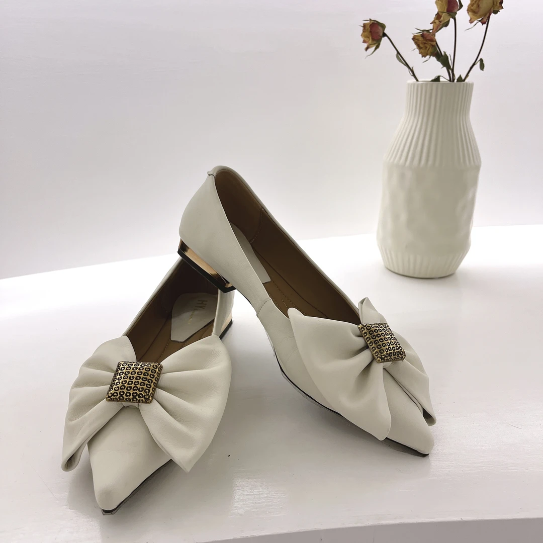 羊皮尖头蝴蝶结气质百搭浅口气质单鞋Z08-A2091