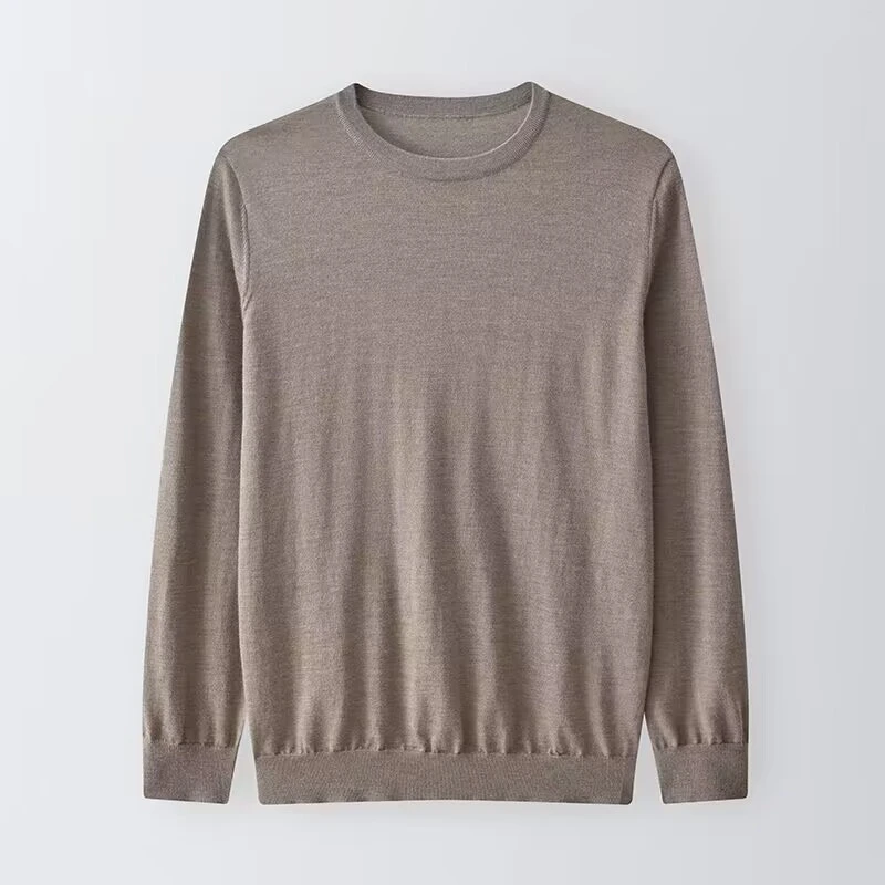 宽松版高克重纯山羊绒68支精纺半圆领长袖男士商务休针织套头薄款