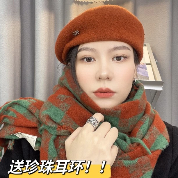 [高定设计]新款褶皱设计韩版定型羊毛贝雷帽女百搭显脸小气质秋冬