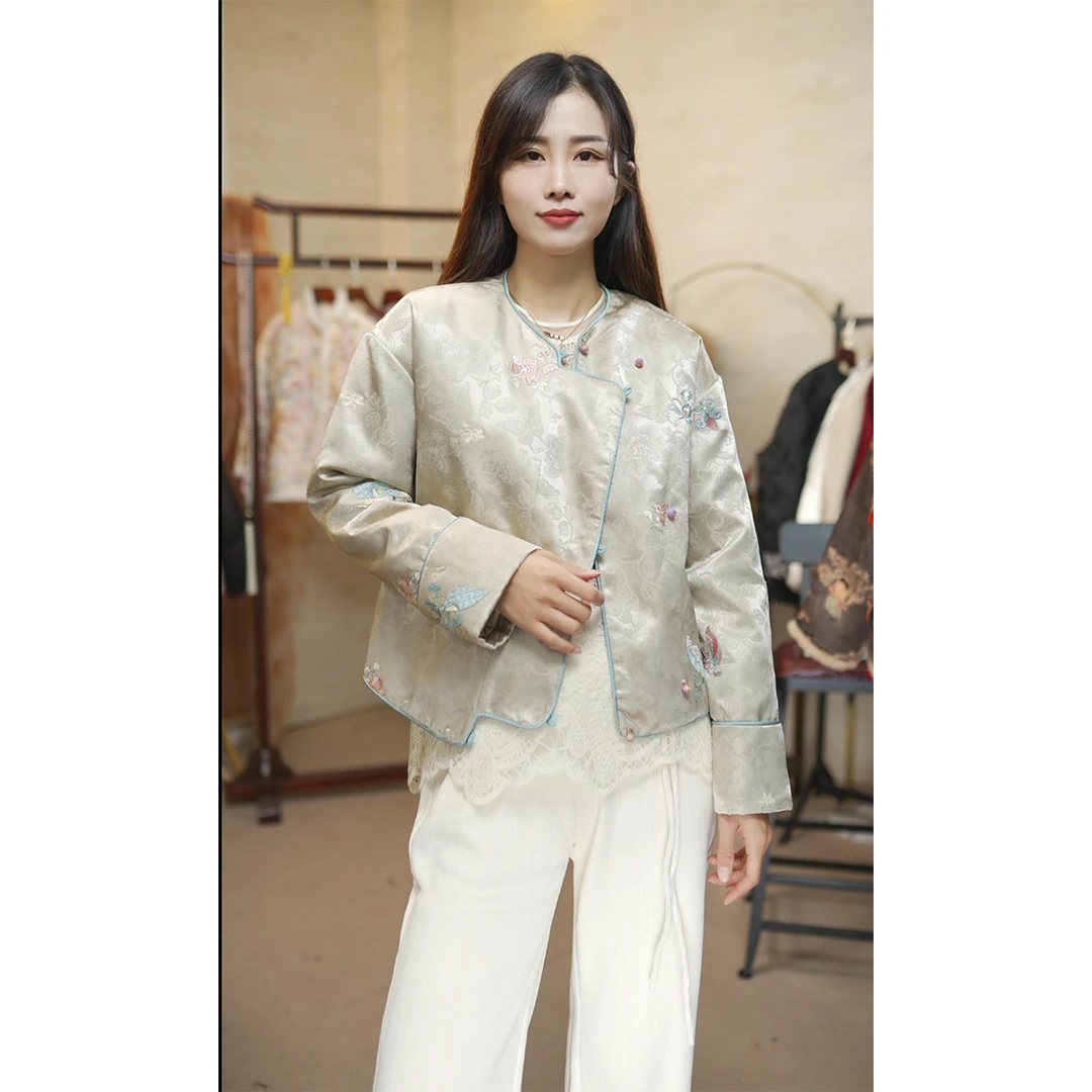 【倾城】冬季加棉加厚新中式国风刺绣气质秋冬外套女款