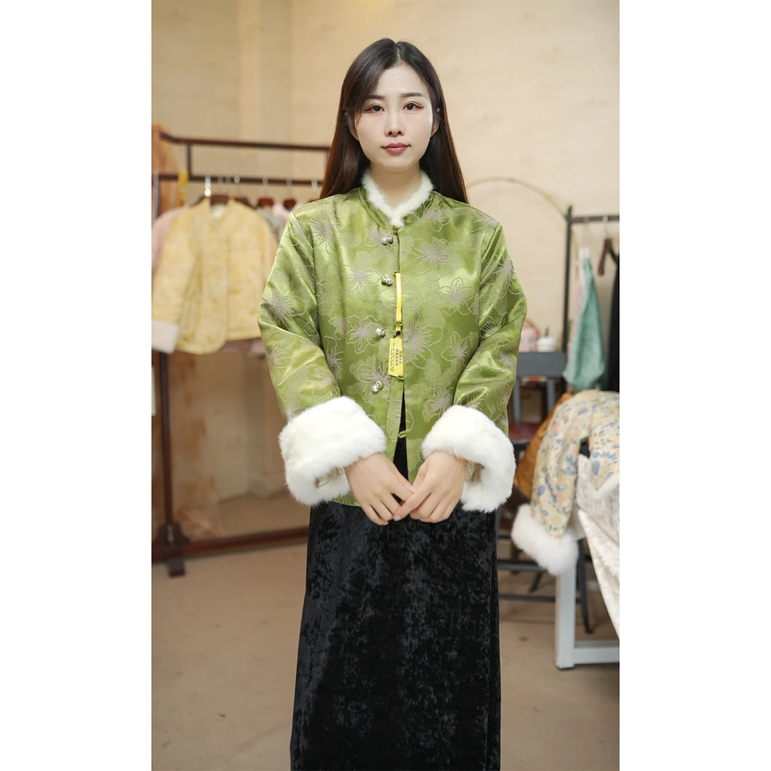 【描金韵】冬季加棉加厚缎面新中式国风立领气质秋冬保暖外套女