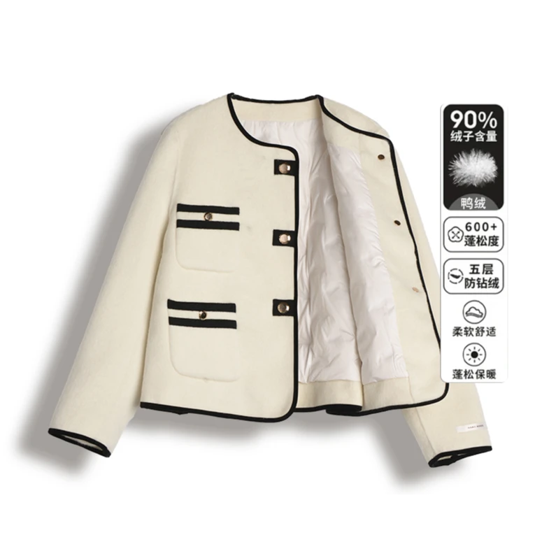 【羽绒版】2025年深冬季新款羽绒羊毛小香风休闲大衣外套88888358a