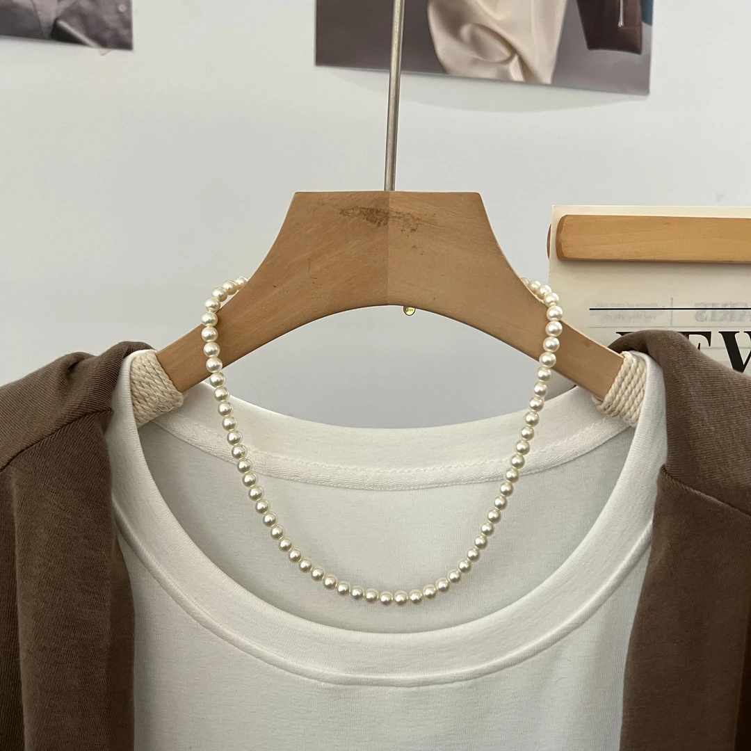 合金仿珍珠项链 法式气质轻奢复古百搭小众设计感锁骨珍珠项链