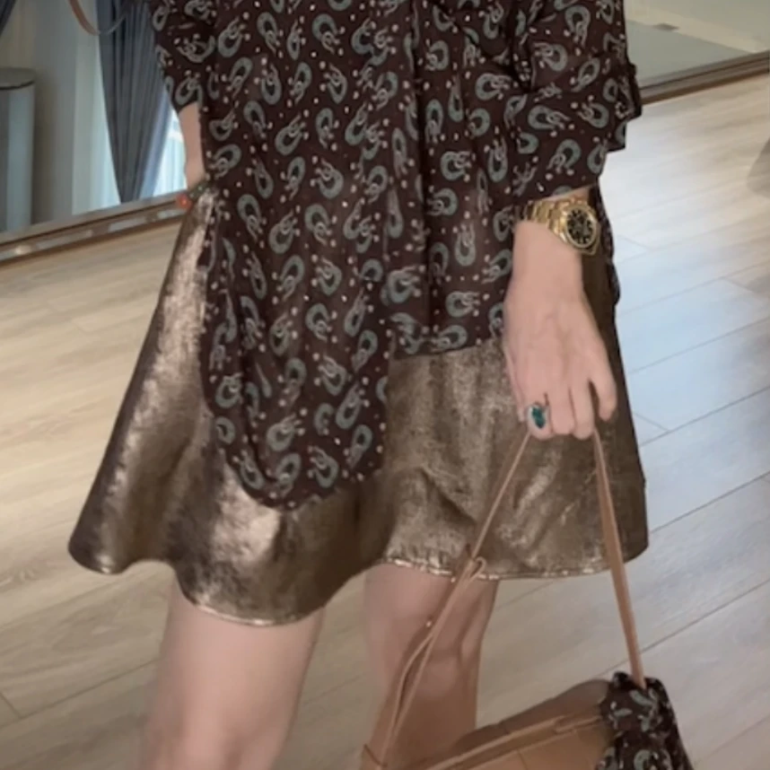 VV&AA  【鎏金岁月】金色亮丝复古时髦感百搭防走光半身裙  T664