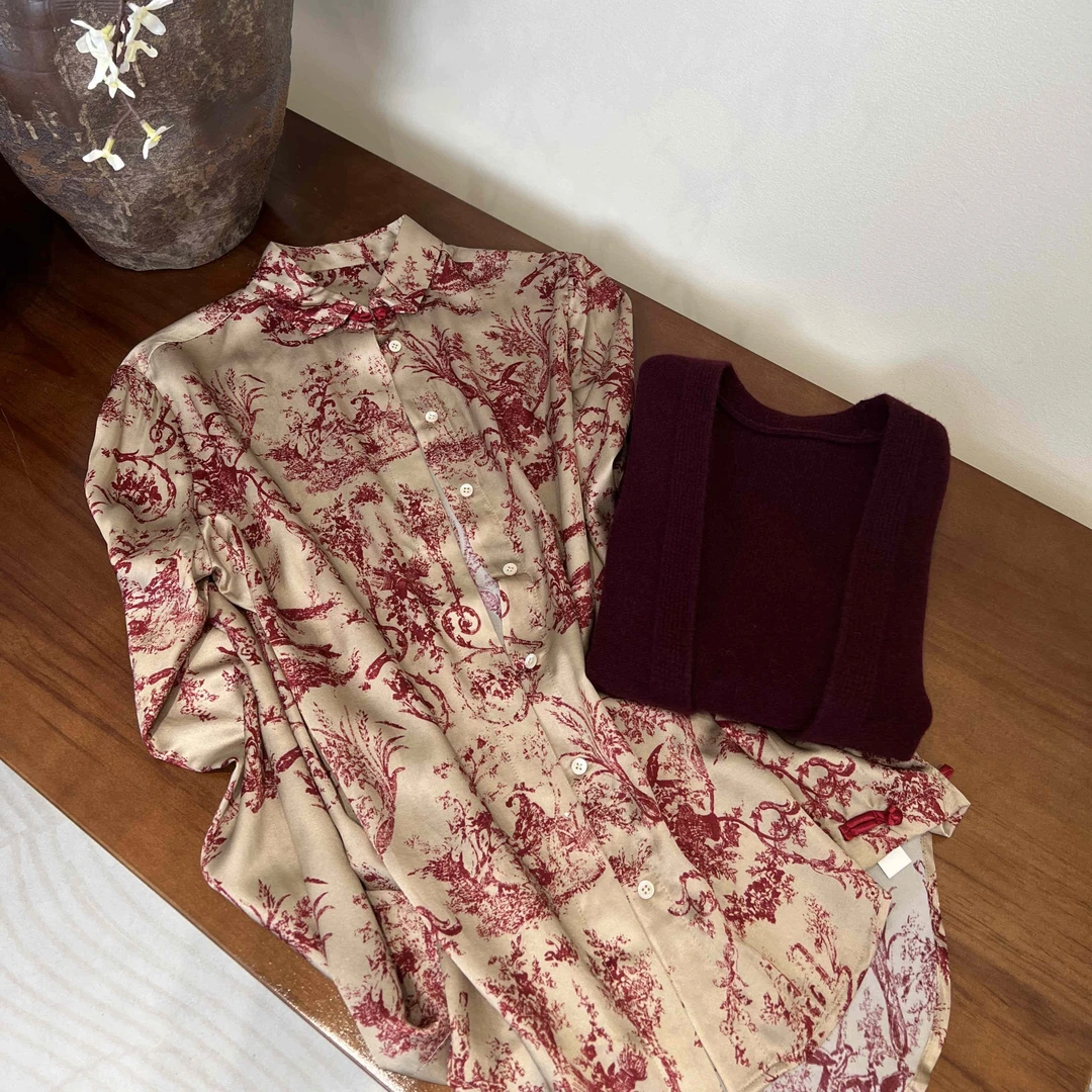 VV&AA高级感气质女人味POLO领提花衬衫T100