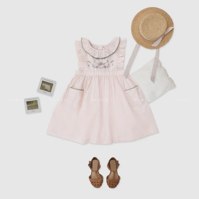 韩国童装 su家棉麻重工刺绣连衣裙女童夏季新款时尚洋气罩裙女孩