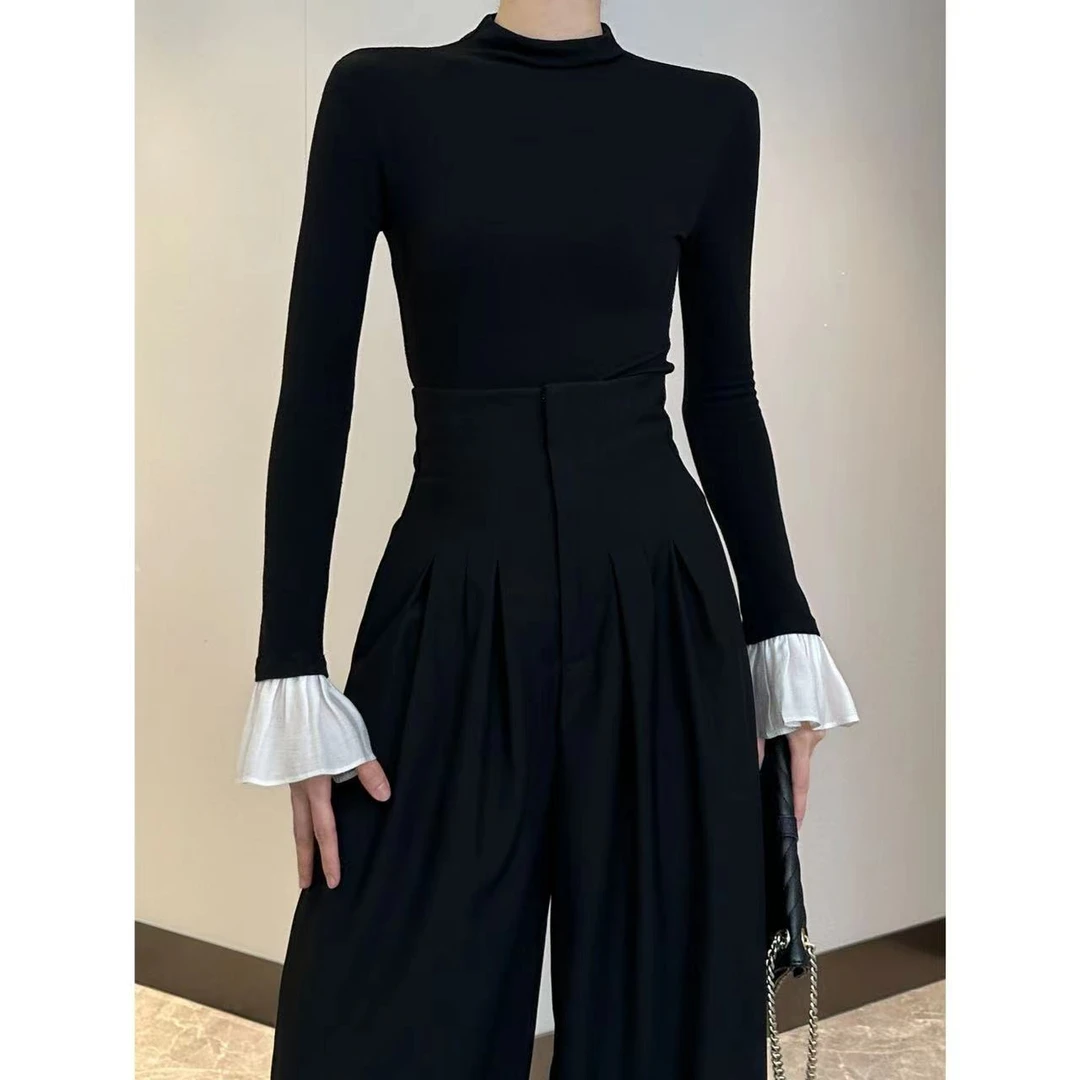 YAS 秋季法式小众气质百搭设计感喇叭袖长袖打底上衣 JINQBSP0937