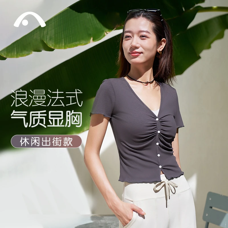 【特卖】爱暇步早秋瑜伽服短袖T恤女舒适弹力修身显瘦外穿性感罩衫
