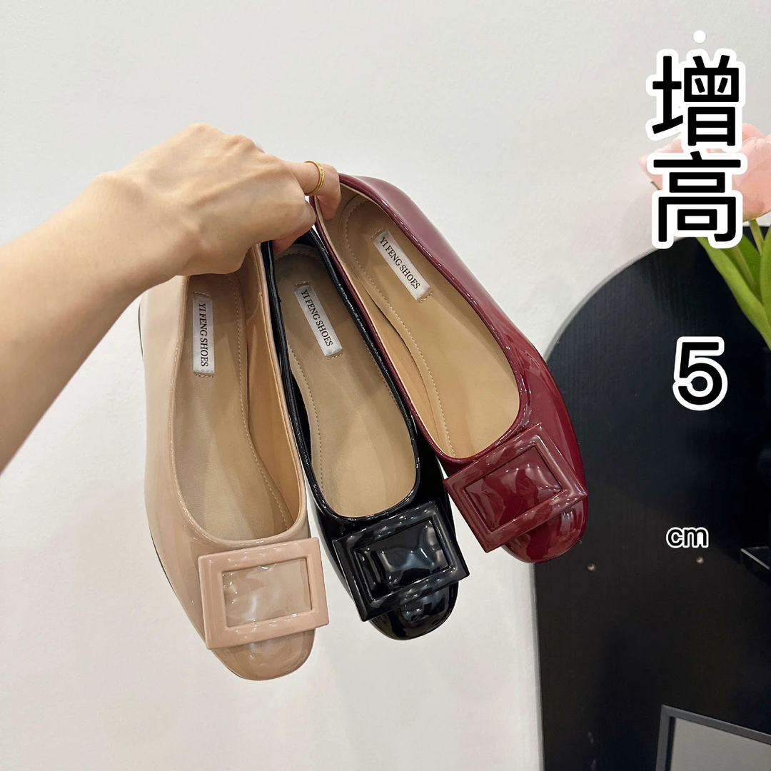小个子增高5cm裸色方扣浅口单鞋女2025夏季新款法式百搭软底女鞋