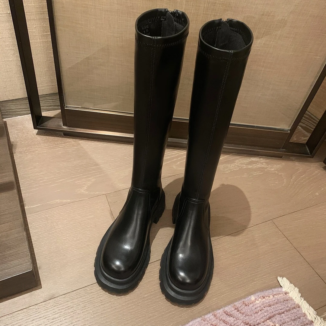 2025百搭葡萄妈真皮女靴厚底高长筒瘦瘦靴2025高级感独特漂亮靴子