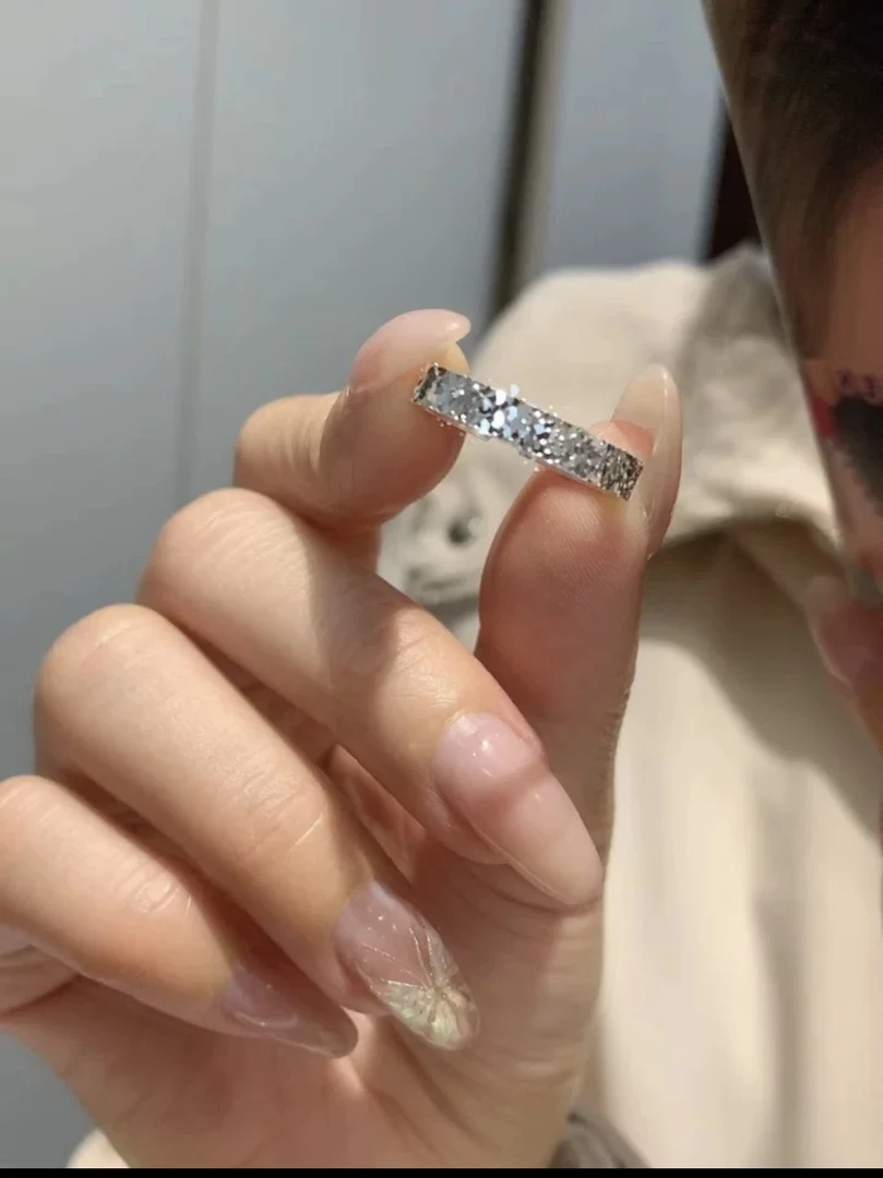 足银戒指 碎碎冰情侣戒足银999情侣款素圈对戒男女友情人节礼物