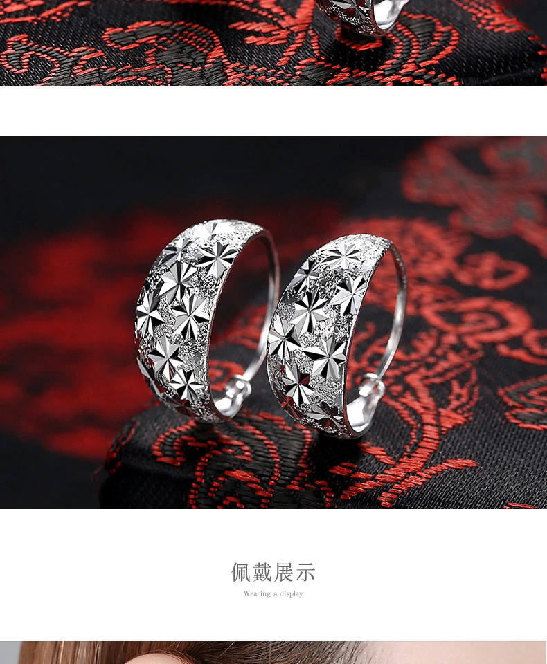 足银耳饰 999纯银耳环中耳圈送妈妈礼物耳饰品女士气质老人耳坠