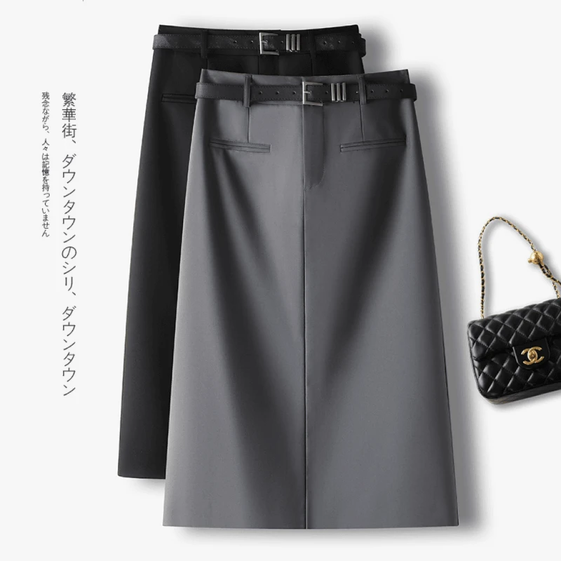 半身裙春秋新款流行中长款高腰显瘦复古感西装a字裙中长裙