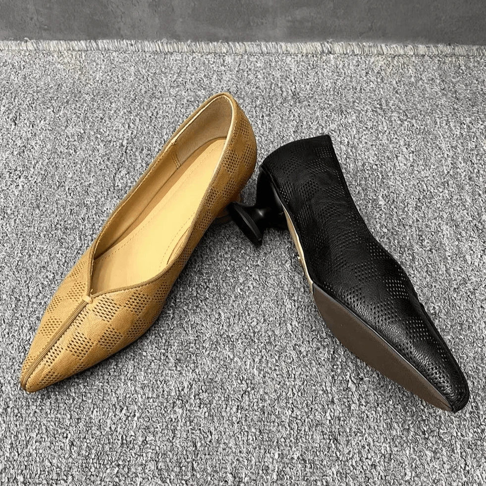 [小麦手工鞋]真皮3公分鞋跟气质尖头浅口单鞋粗跟鞋女士上班族