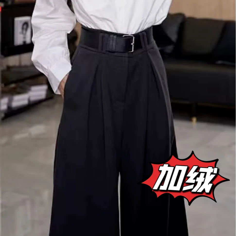 【加绒款】秋冬新款毛呢加绒加厚款捏褶带腰带百搭裤16552