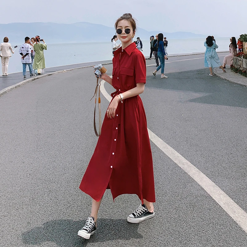 法式复古红色连衣裙女2025夏季新款气质收腰显瘦五一旅游出街衣服