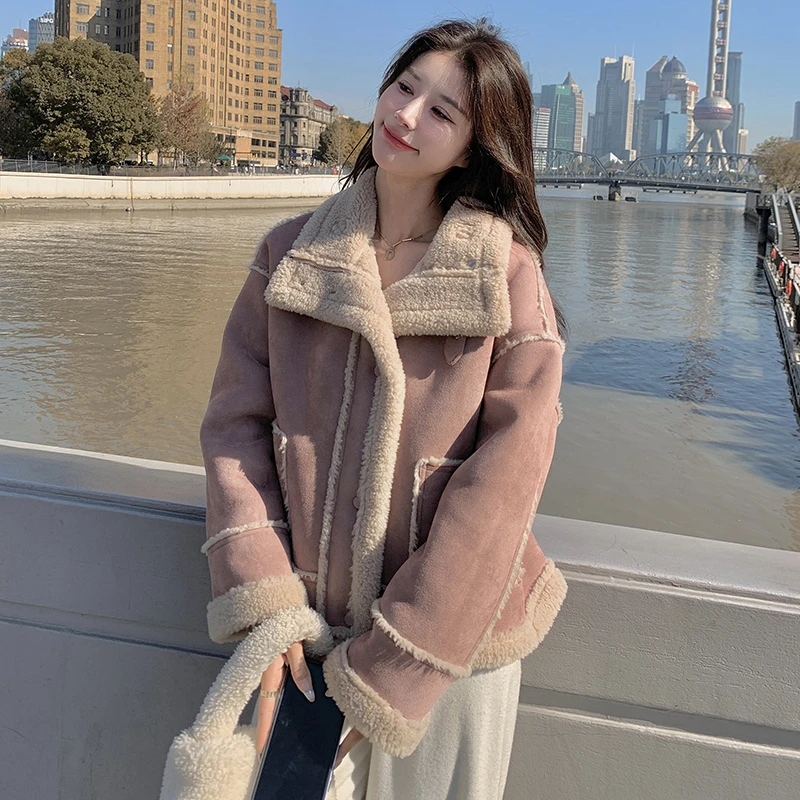 粉色超好看加绒加厚羊羔毛外套女2025年新款冬季今年流行棉衣棉服