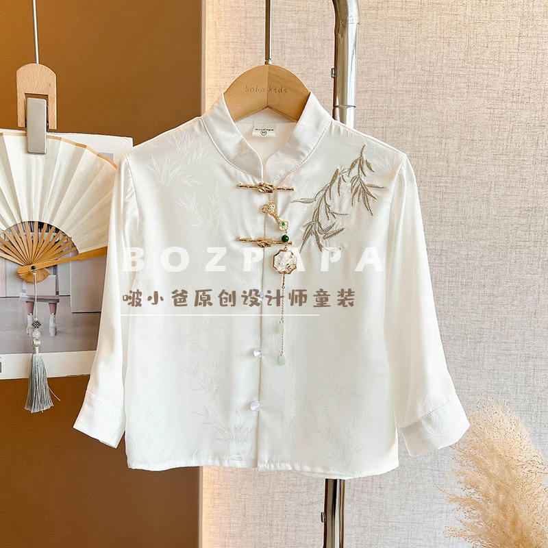【竹公子单件】竹子刺绣中国风衬衫夏季唐装儿童休闲宽松新中式上衣